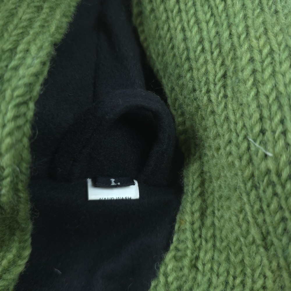 Sweater Womens Medium Green Hooded Wool Knit Embroidered Floral Nepal Boho - Picture 4 of 10